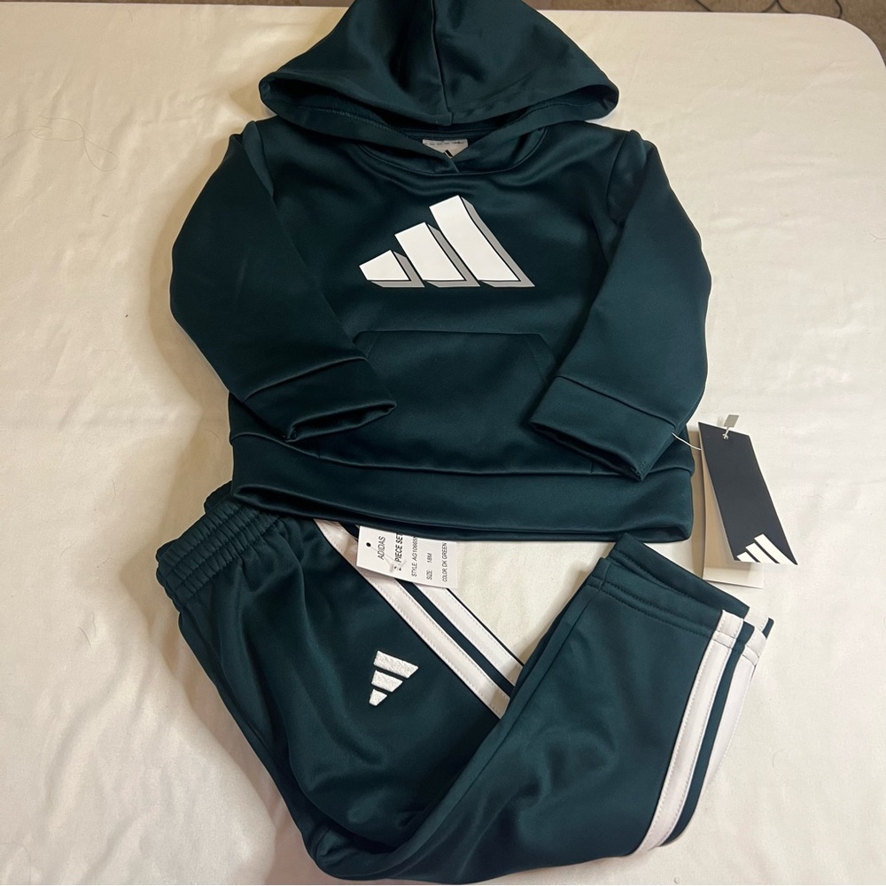 Adidas Dark Green Baby Tracksuit 18months - Picture 1 of 5
